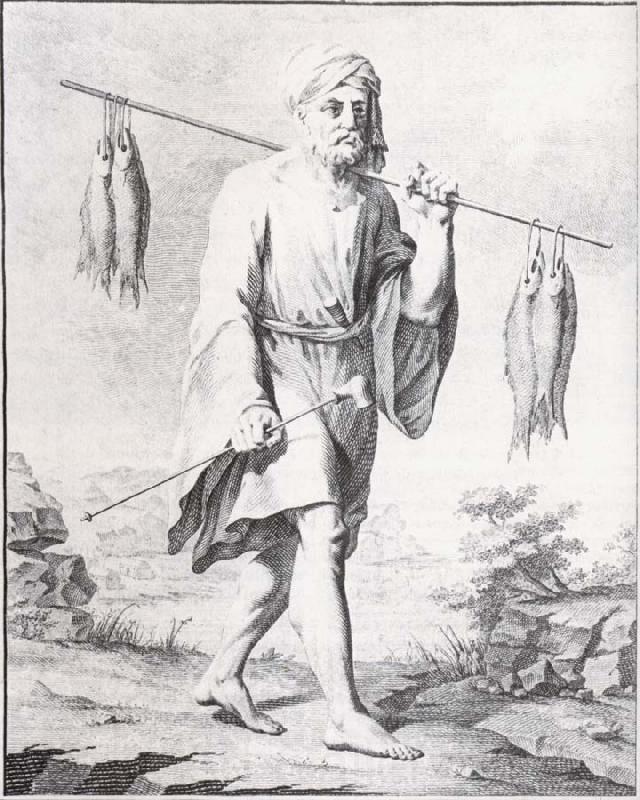 unknow artist baurenfeinds teckning av en fiskare i djedda, atergiven i nibuhrs reisebeschreibung Spain oil painting art